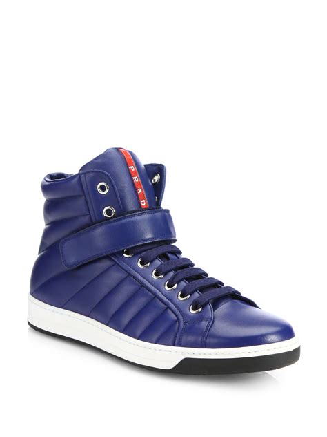 prada blue leather high-top sneakers|royal blue Prada sneakers.